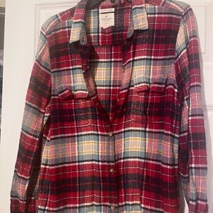 American Eagle Outfitters Red Plaid Button-Down Shirt